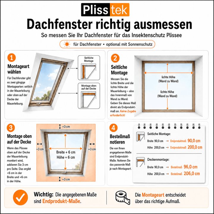 Insektenschutz Plissee für Dachfenster – optional mit Sonnenschutz (schrauben oder kleben) - Plisstek