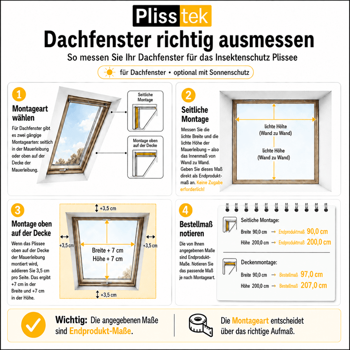 Insektenschutz Plissee Pro für Dachfenster – optional mit Sonnenschutz (schrauben oder kleben) (Kopie) - Plisstek