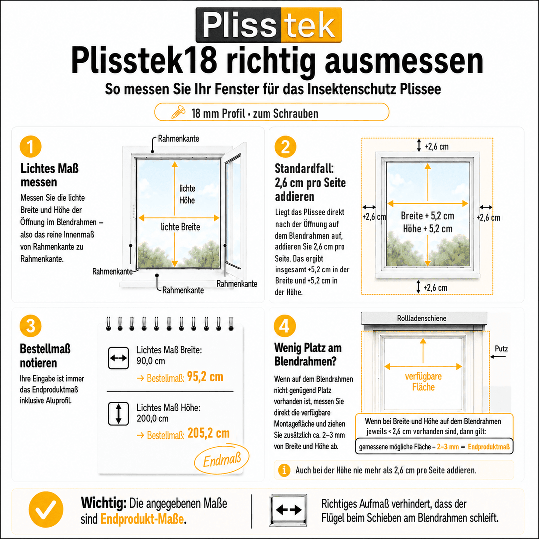 Plisstek18 Ausverkauf – Insektenschutz Plissee zum Schrauben (Festpreis) - Plisstek